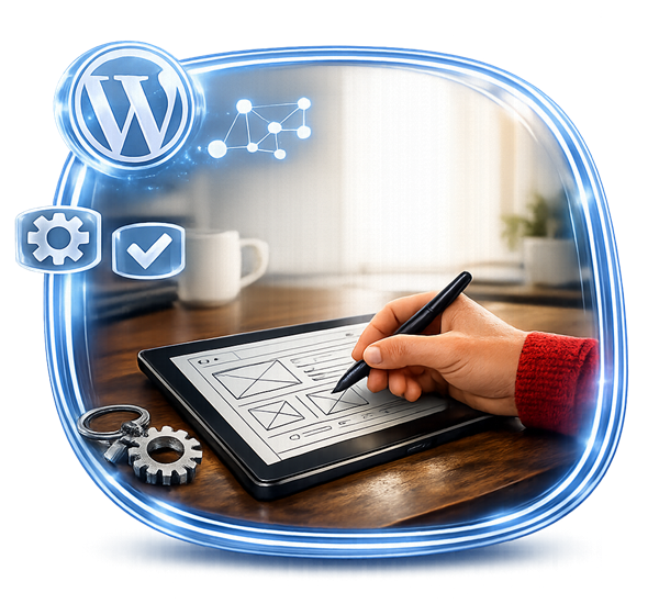 Detailní záběr na plánování struktury webu na platformě WordPress s využitím analytických nástrojů.